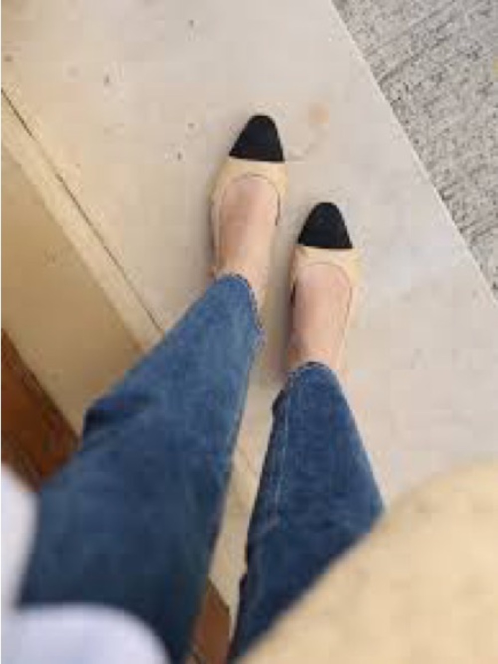 Zara Two-Tone Cap-Toe Ballet Flats in Beige and Black size 39